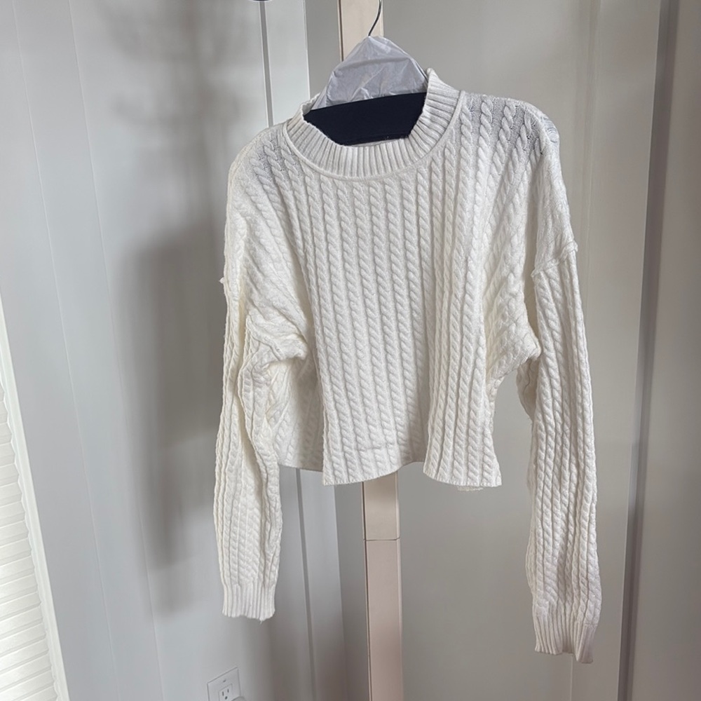 Women's White Cable Knit Sweater